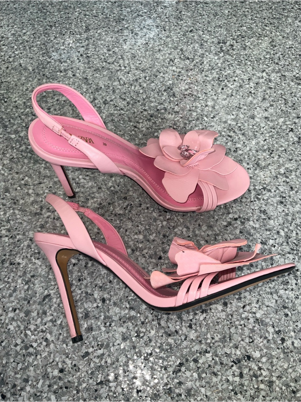 Zara Pink Floral Appliqué Slingback Heels - Picture 2 of 5